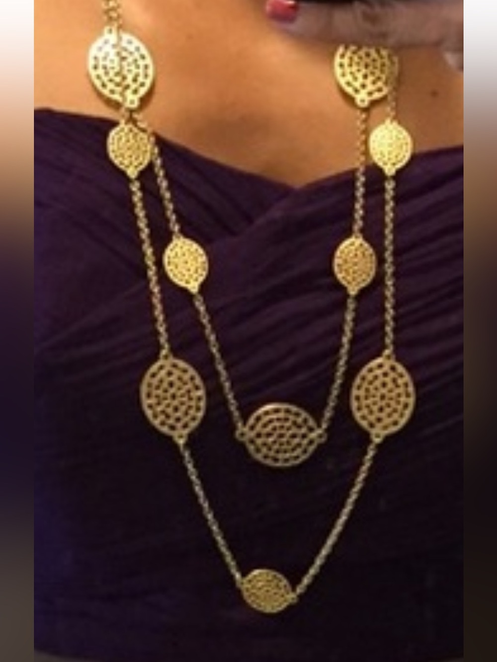 Gold Multi-Disc Layered Cascading Medium - Long Necklace - Women Jewelry